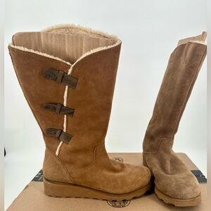 Bare Traps Women's Mid-calf Tan Suede Boots with Buckle Detail. Brand new.